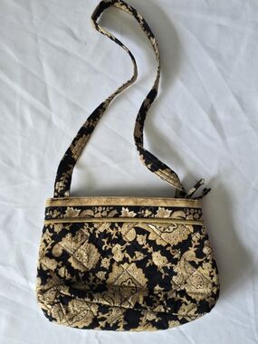 Victorian Heart Quilted Paisley Shoulder Bag Black & Gold Boho Purse